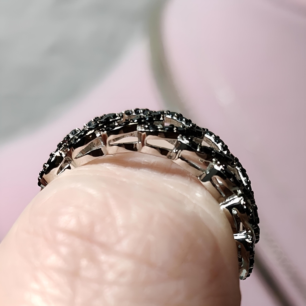 Macy's Black Spinel Multi-Heart Ring (5/8 ct. t.w.) in Sterling Silver Size 7 - Picture 5 of 10